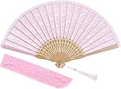 choyaxo Lace Handheld Chinese Folding Fan Bamboo Silk Folding Fan for Women Wedding Decoration Dancing Party,Pink