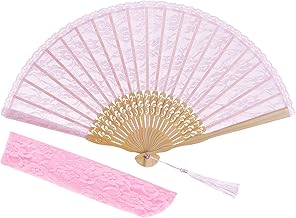 choyaxo Lace Handheld Chinese Folding Fan Bamboo Silk Folding Fan for Women Wedding Decoration Dancing Party,Pink