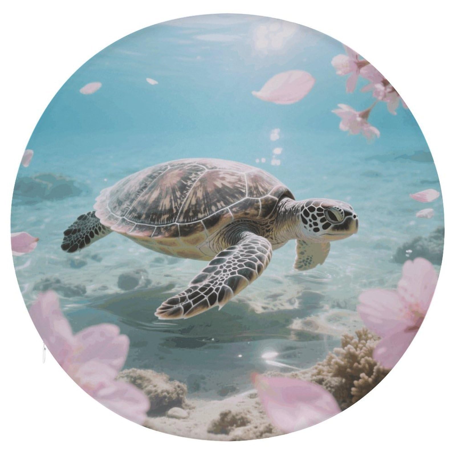 VstaDank Sea Turtle Cherry Blossom Cushions Memory Non Slip Car Seat Cushions Dining Chairs Cushion Indoo Dining Room Round Chair Pads with Zipper and Removable Cover Cushion