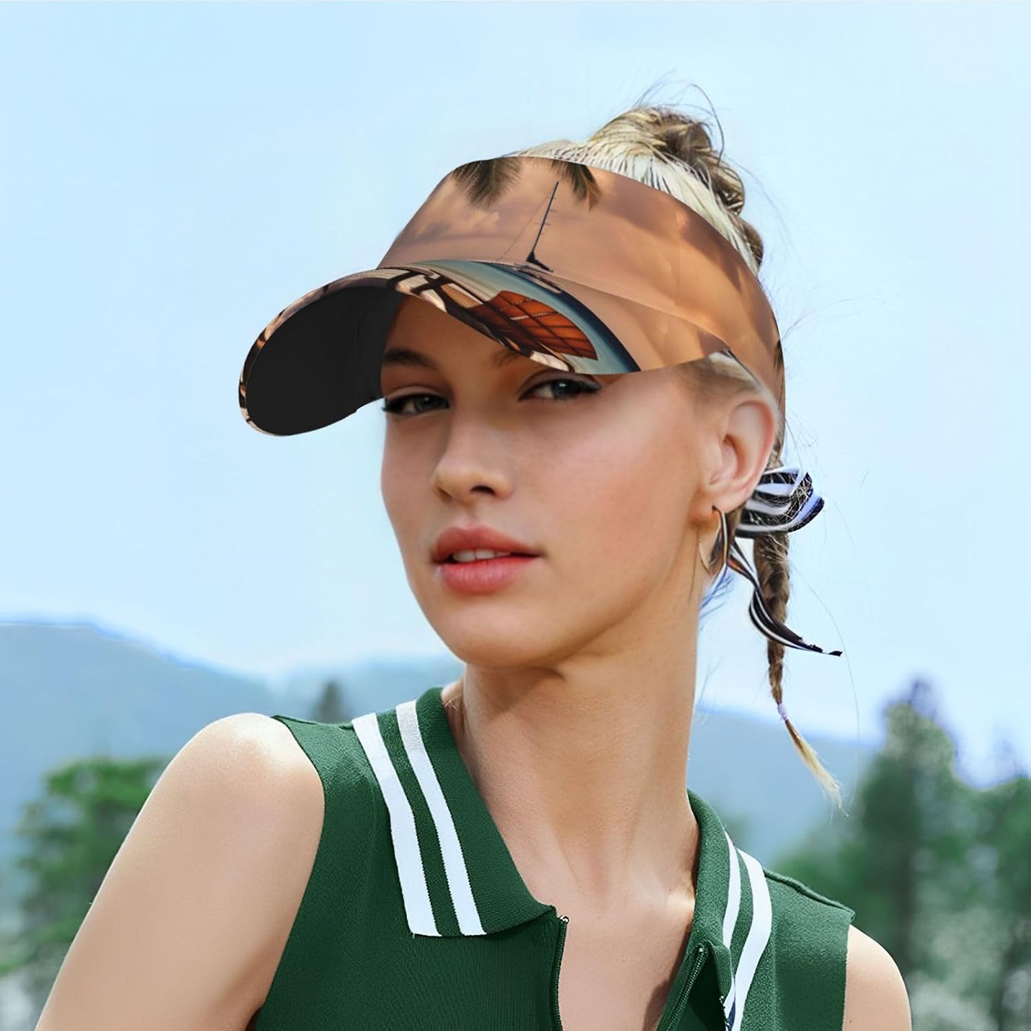 Beach Palm Tree Chairs Boats Print Sport Sun Visor Hats Adjustable Empty Top Baseball Cap Ball Caps Sun Hat for Women and Men Black
