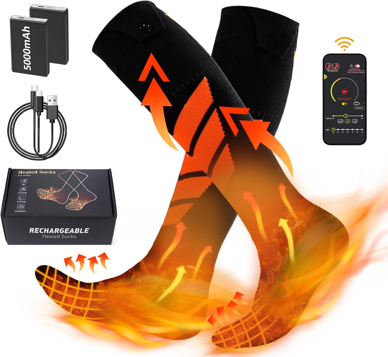 Heated Socks for Men Women Rechargeable, Biupky 5V/5000mAh