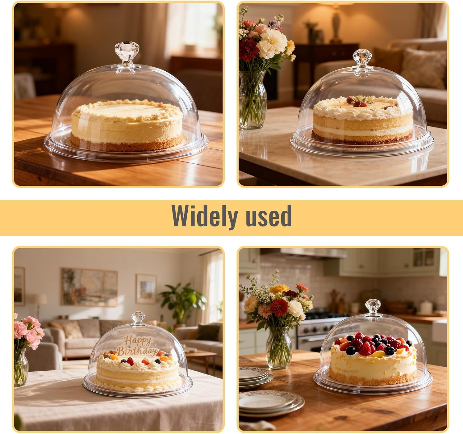 3Pcs Clear Acrylic Cake Cover Dome 8" 10" 12" Cake Stand Cover Round Cakes Cloche Dome Food Display Covers for Freshness Dessert Cheese Display Serving Platter