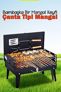 EFSANE KAMP Portatif Mangal, Çanta Tipi Katlanır Barbekü, Siyah, 46x27x47 cm, Kamp Piknik Bahçe için