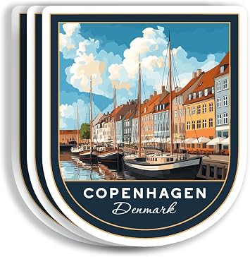 3 Pcs 3X3 Copenhagen Denmark Stickers - Copenhagen Travel Sticker - Denmark Travel Gift - Copenhagen Souvenir - Decals for Luggage - Suitcase - Scrapbook - Laptop - Water Bottle