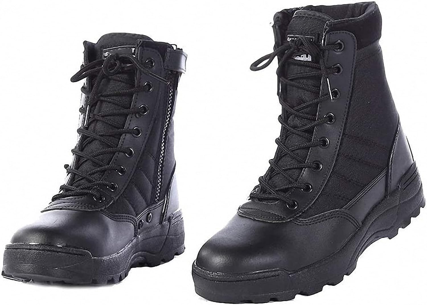 Mens Military Combat Tactical Army Infantry Boots Breathable Round Toe Side Zipper Waterproof Leather Lace-up Shoes for Backpacking Outdoor Hiking Camping Climbing Trekking Hunting Walking Footwear