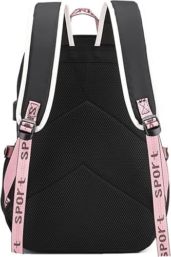 Miniatura 3 de UMocan Bolsa de libros con puerto de cargador USB, bolsa casual para computadora portátil, mochila de viaje con gráficos de anime, Rosa3, Moderno