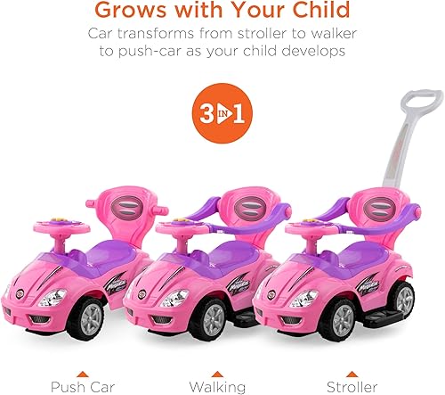 Miniatura 9 de Best Choice Products 3 en 1 carrito a pedal para niños para interiores y exteriores para empujar para niños pequeños carro de juguete con asa bocina