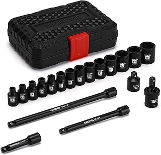 1/4 Inch Drive Magnetic Impact Socket Set, 19-Piece Metric, 4-15mm, 6 Point, Shallow, Cr-Mo,Magnetic Sockets with Universal Joint & Extension Bar