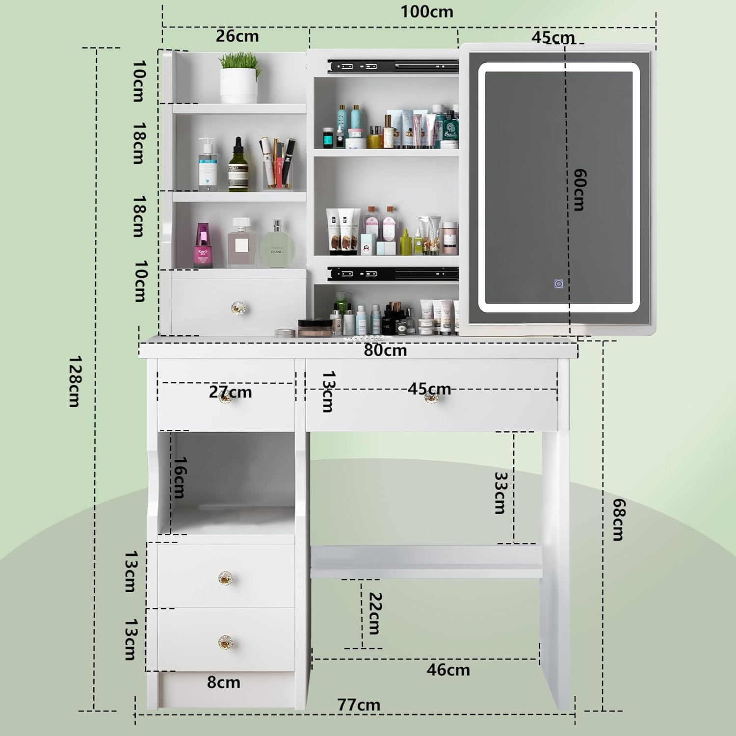 Freeboss T68 Dressing Table Dimensions Diagram
