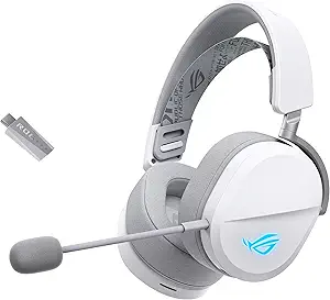 ASUS ROG Pelta Wireless Gaming Headset with Detachable Mic – Tri-Mode (BT, 2.4GHz, USB-C) 50mm Titanium-Plated Drivers, 70Hr Battery, Ergonomic, Lightweight, for PC, PS5, PS4, Switch, Mobile - White