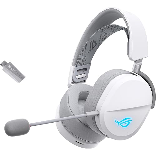 ASUS ROG Pelta Wireless Gaming Headset with Detachable Mic – Tri-Mode (BT, 2.4GHz, USB-C) 50mm Titanium-Plated Drivers, 70Hr Battery, Ergonomic, Lightweight, for PC, PS5, PS4, Switch, Mobile - White