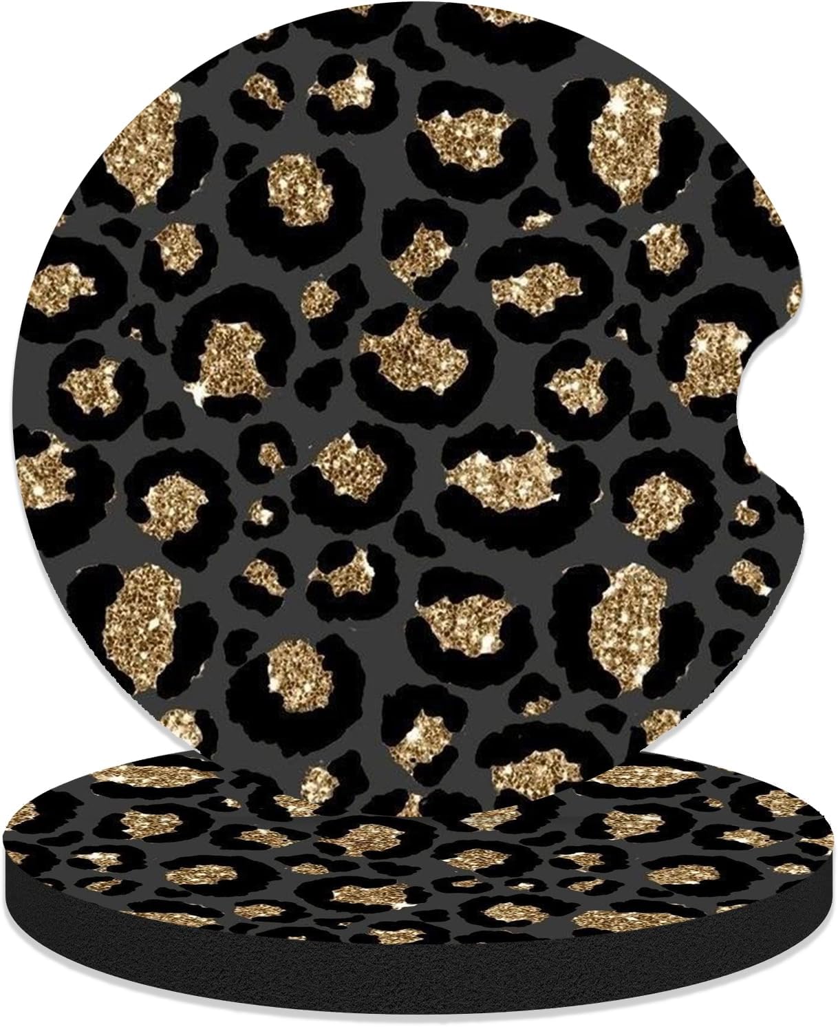 Car Coasters for Cup Holders - Black Gold Leopard Print