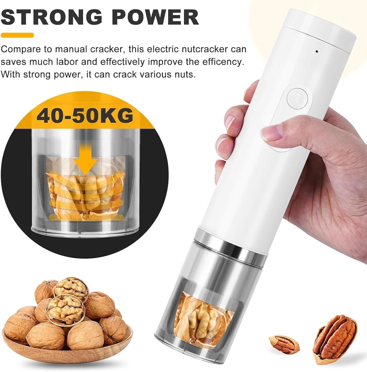 Casse-Noix Electrique Machine Automatique 360° Anti-éclaboussures Haute Résistance pour Noix, Pécan, Noisettes, Amandes, Noix du Brésil