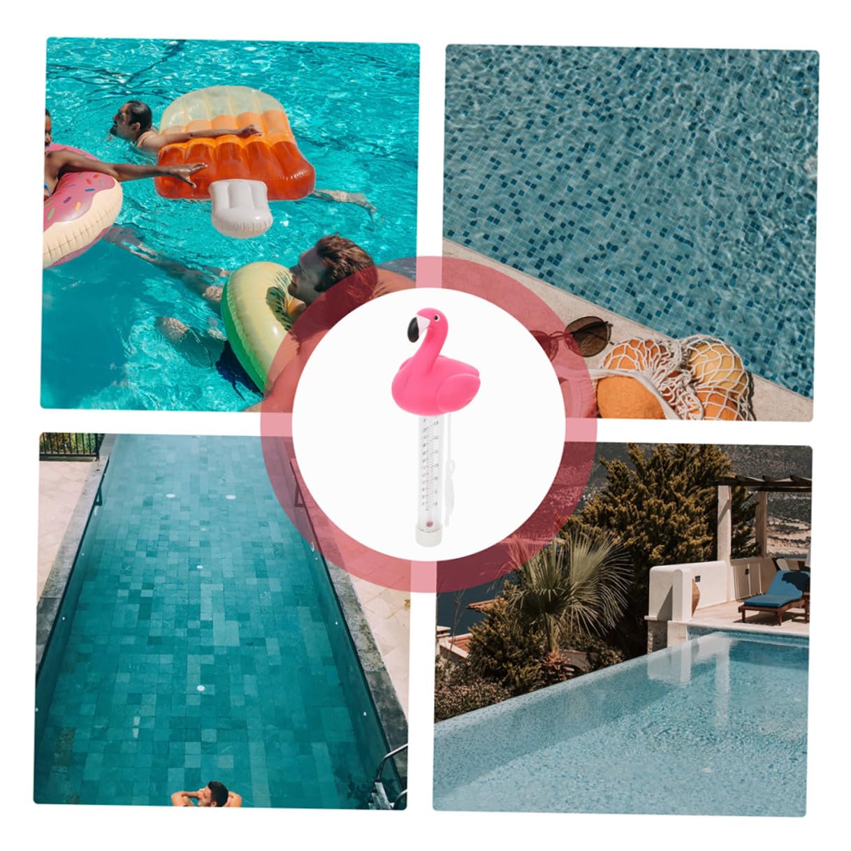 Operitacx Floating Pool Thermometer 2pcs, Cartoon Flamingo Water Temperature Measuring Tool for Swimming Pools and Spas, Large Easy-Read Display, Outdoor Floating Thermometer for Pond