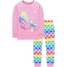 Girls Pyjamas Set Cute Mermaid Fairy Sleepwear 100% Cotton Kids Winter Long Sleeve Pjs T-Shirt and Pants 2 Pieces Children Outfit Toddler Clothes Age 1-7 Years