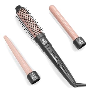3-in-1 Curling Iron Set with Curling Brush 3 Interchangeable Ceramic Curling Irons 0 5 -1 5 Dual Voltage