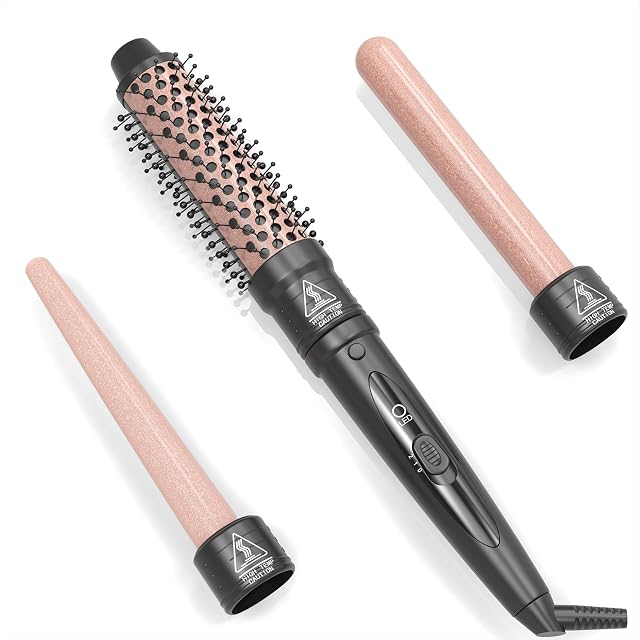 3-in-1 Curling Iron Set with Curling Brush 3 Interchangeable Ceramic Curling Irons 0 5 -1 5 Dual Voltage
