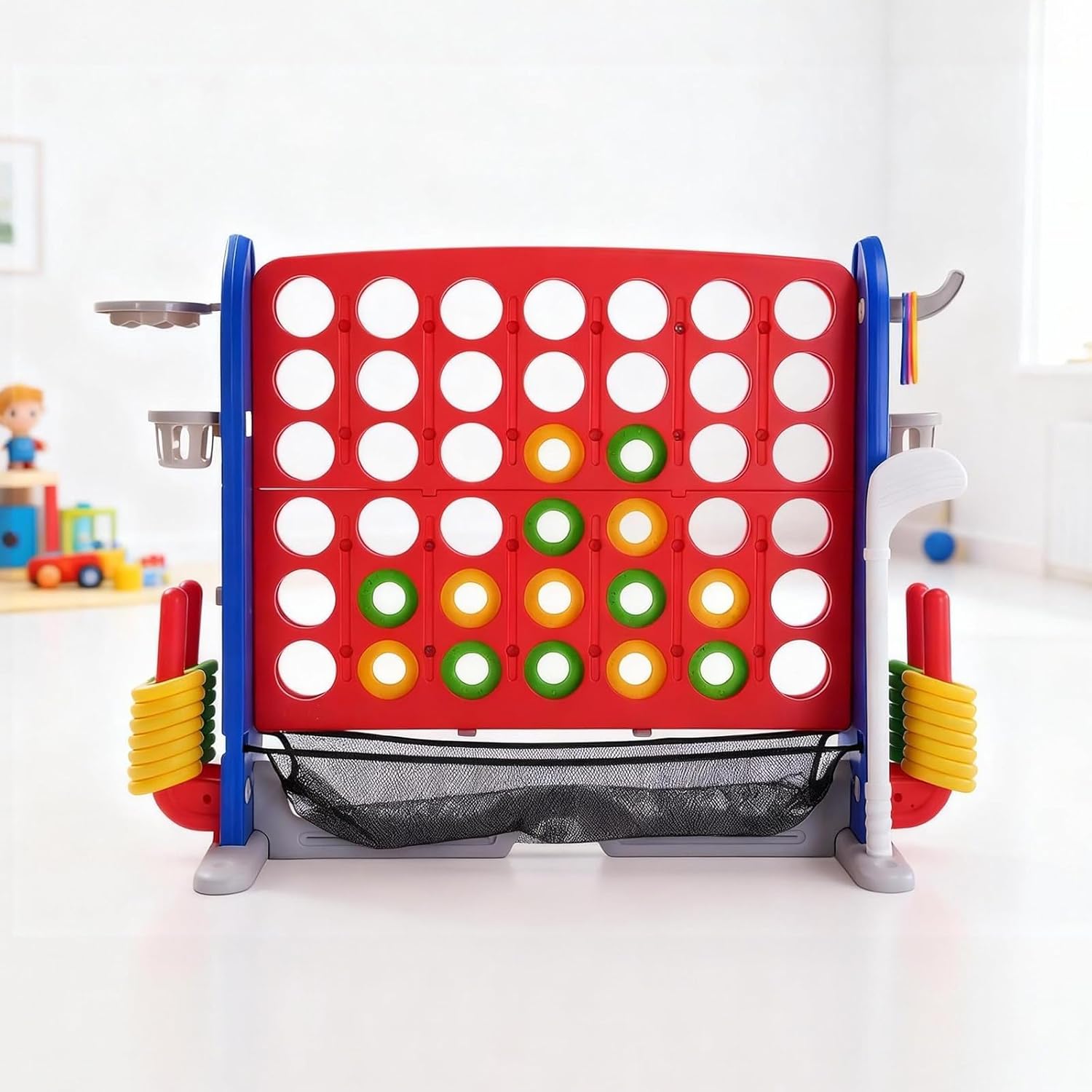 Jumbo 4-in-a-Row Connect Game, Adjustable Stand & Quick-Release Slider, 42 Rings, Indoor Outdoor Party Game for Kids & Adults, Red