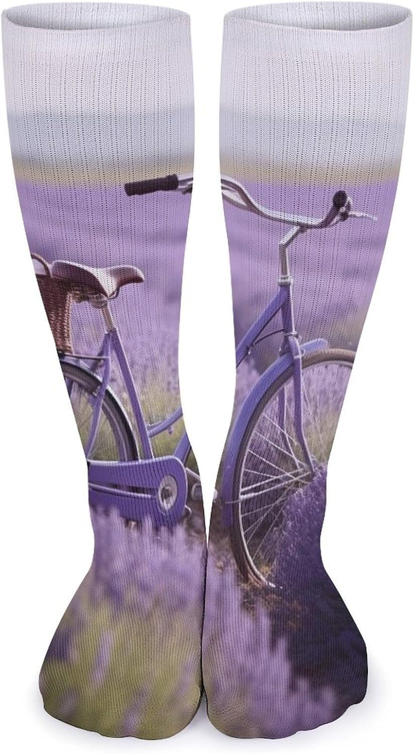 5 Pairs Knee High Socks Lavender Field Bike Long Tube Boot Seamless Toe