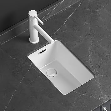 RV Sink, Rectangle Porcelain Ceramic Undermount Bathroom Vanity Vessel Sink, Bathroom Sink, Vessel Sink Rectrangle Undermount Bathroom Sink with Overflow and Faucet Size 24x37cm