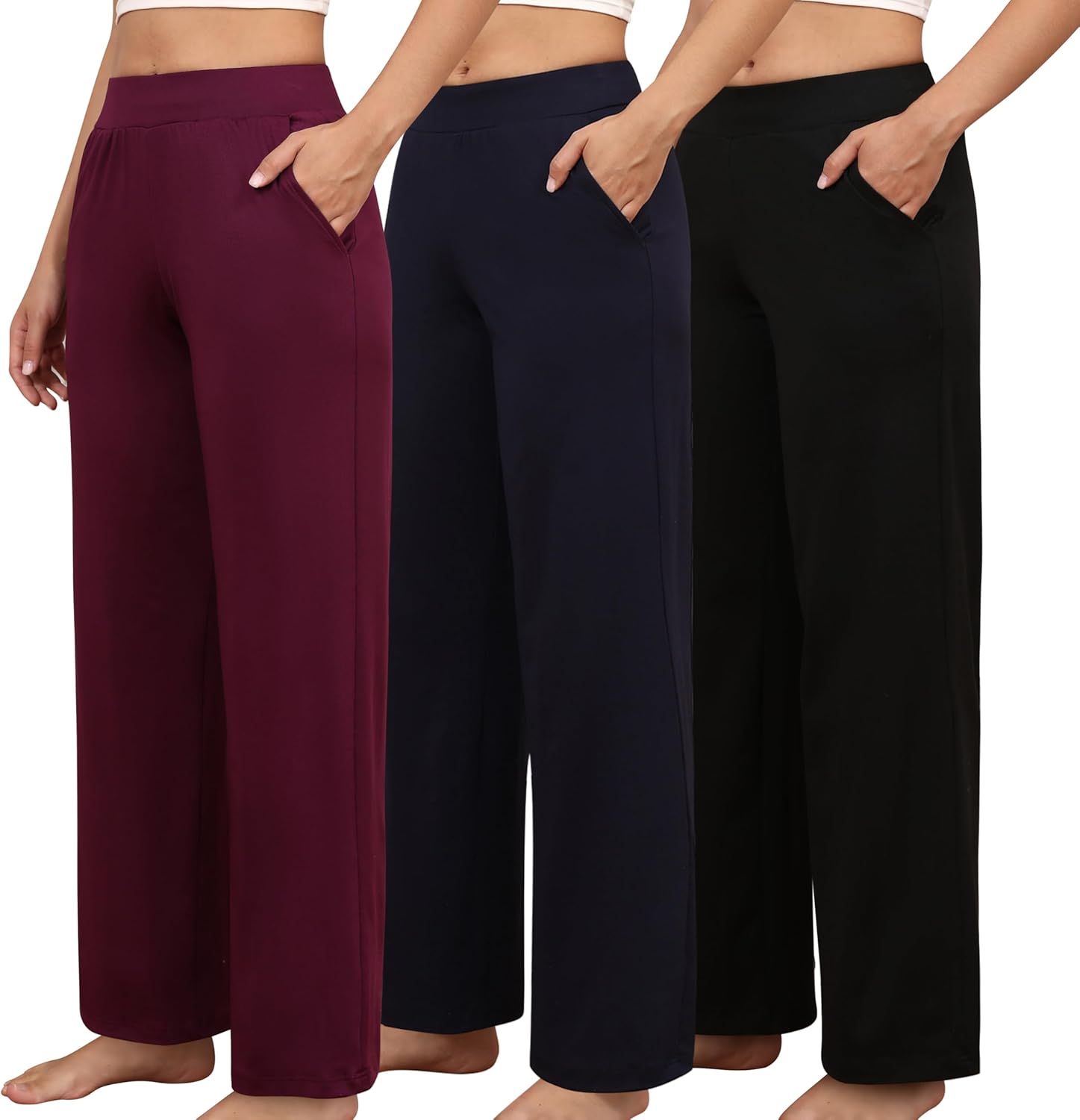 PNAEONG 3 Pack Women's Petite Sweatpants, Casual Wide Leg Pants Loose Fit Lounge Pants with Pocket,XS-XL