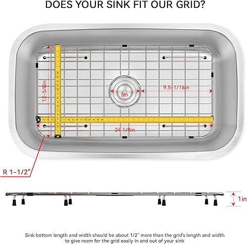 Vista 2 de Rejilla de fregadero de acero inoxidable y protectores para la parte inferior del fregadero de cocina, protector de fregadero de 24 x 12 pulgadas