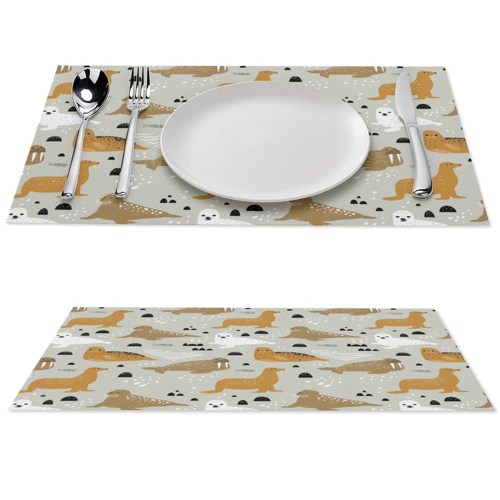 Seal And Walrus Pattern Placemats Set of 6 PCS Washable Table Runner 18" X 12" Place Mats for Kitchen Party Dining Decoration
