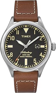 ساعة تايمكس للجنسين مع سوار جلدي بني، انالوج