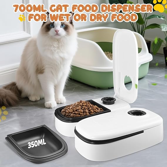 Automatic Cat Feeder, Cat Feeder Automatic With 48H Timer, 700ML CaT Food Dispenser for Wet or Dry Food, AutoMatic Pet Feeders for Cats Small Dogs,CAt Timer Feeding Bowl Timed Cats Feeding Station