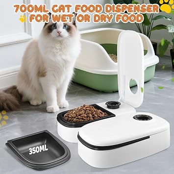 Automatic Cat Feeder, Cat Feeder Automatic With 48H Timer, 700ML CaT Food Dispenser for Wet or Dry Food, AutoMatic Pet Feeders for Cats Small Dogs,CAt Timer Feeding Bowl Timed Cats Feeding Station