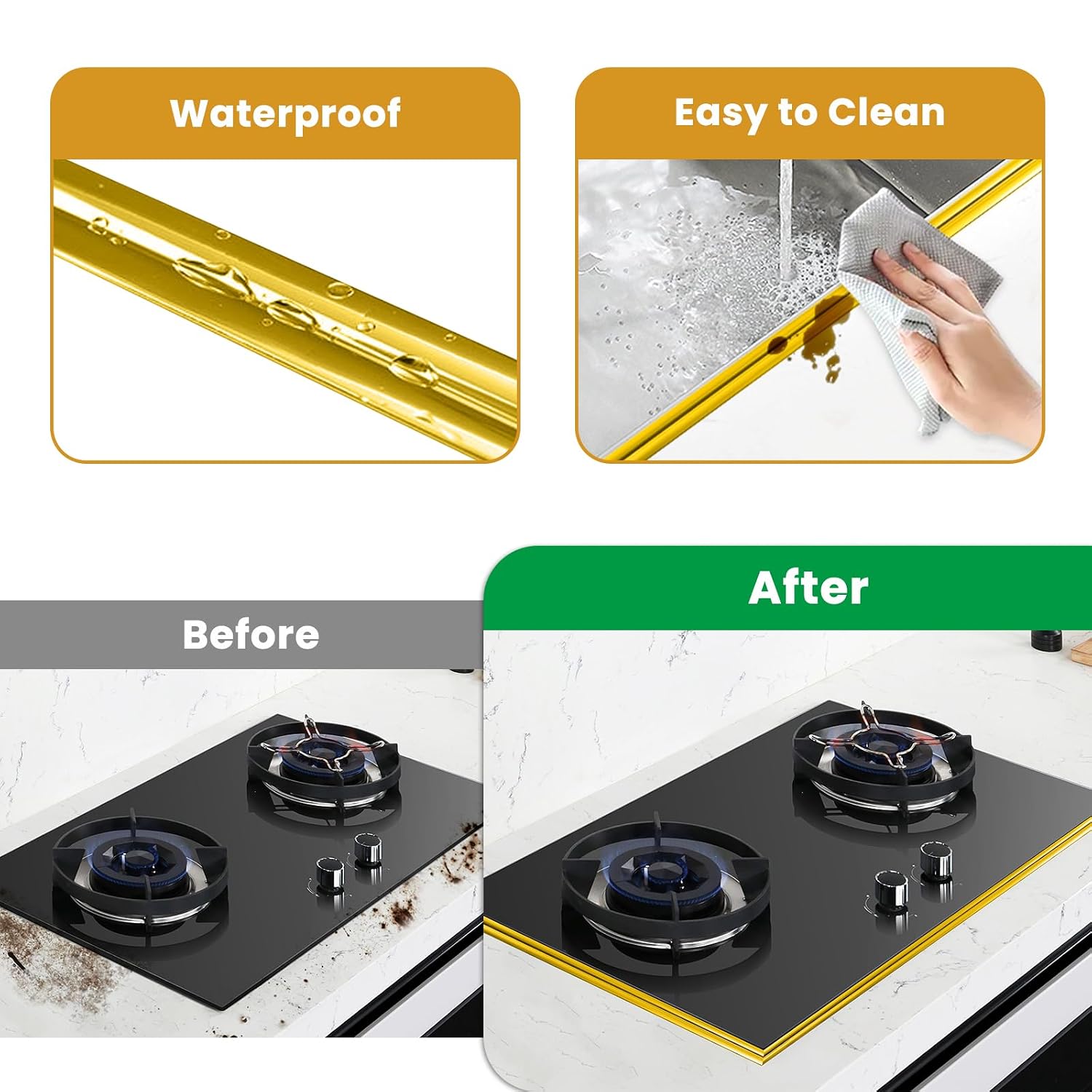 SNAIL GARDEN Caulk Tape Sealant Strip,Self Adhesive Caulk Strip,Sealing Tape Caulk Sealer,Watertight Caulk Strip,Sealant Tape,PVC Seal Strip for Bathroom,Kitchen,Sink and Bathtub Floor Wall Edge(Gold