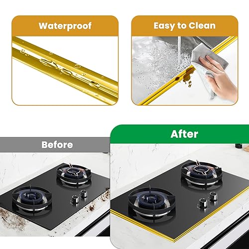 Miniatura 3 de SNAIL GARDEN Sellador de cinta para calafatear, tira de sellado autoadhesiva, sello hermético para baño, cocina, fregadero y bañera (dorado)