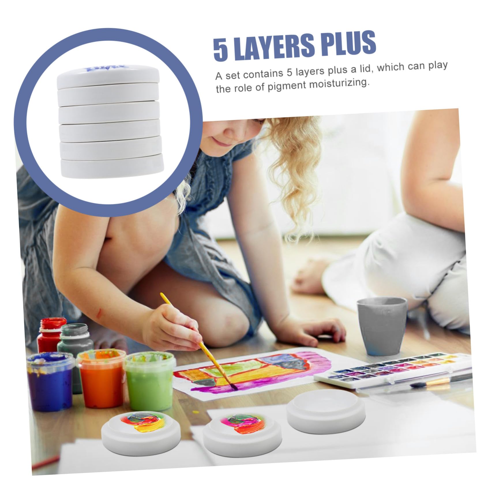 Keramik Farbmischpalette mit 5 Schichten und Deckel Weiße Keramikplatte zum Getrennten Halten von Pigmenten für Selbstgemacht Malprojekte und Aquarellmalerei