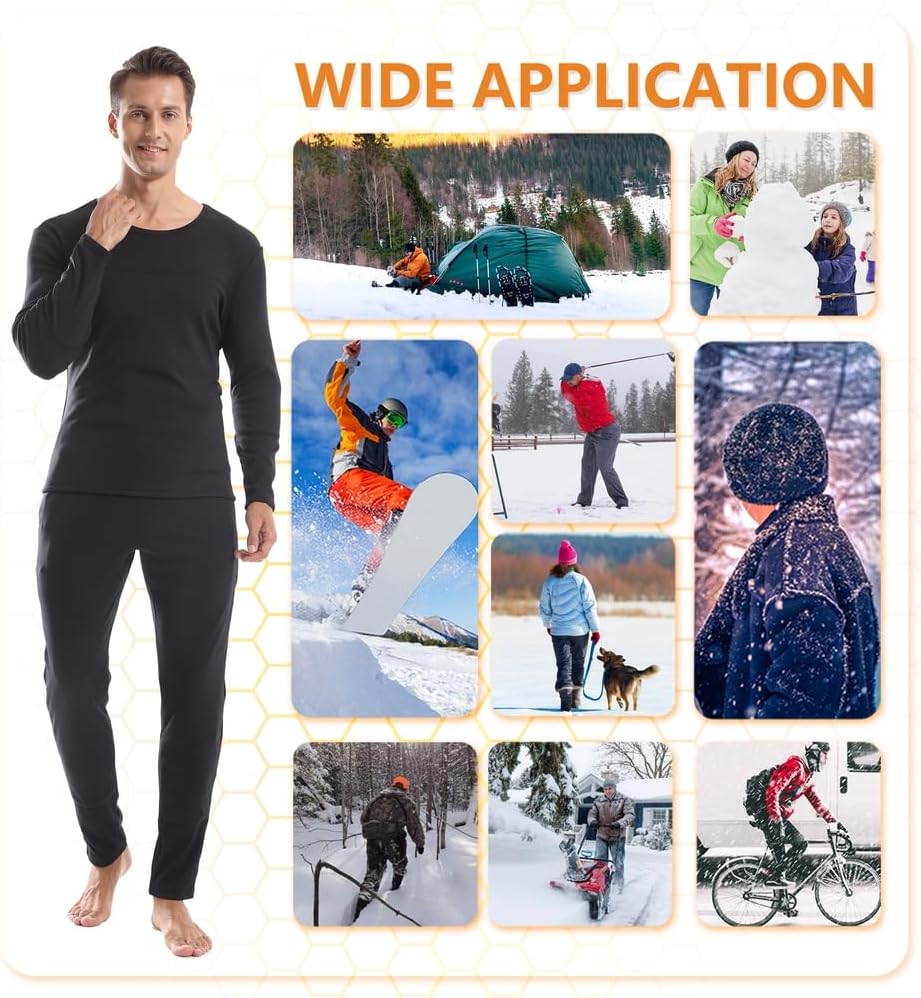 Heated Underwears, Men Women Heating Long John Set Electric Thermal Baselayer Shirt Pant for Outdoor Sport