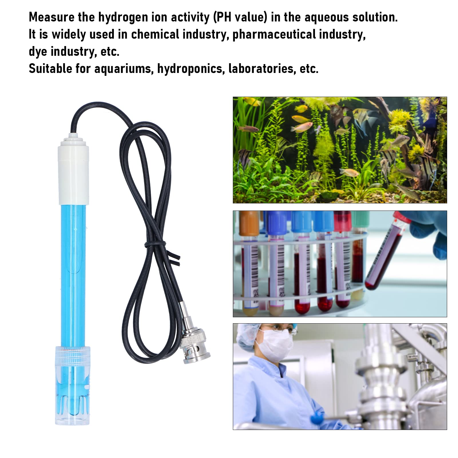 PH Probe,Plastic Shell Composite Electrode for PH Tester Chemical Industry Aquariums Laboratories Hydroponics 0.00-14.00PH Range 0-60? Suitable for PH Meters with BNC Connector