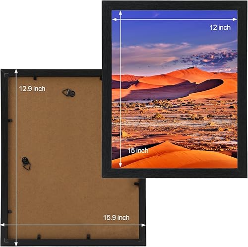 Miniatura 2 de HUKONHEP Portarretratos negros de 12 x 15 pulgadas, marco de madera compuesta con plexiglás, horizontal y vertical para montaje en pared