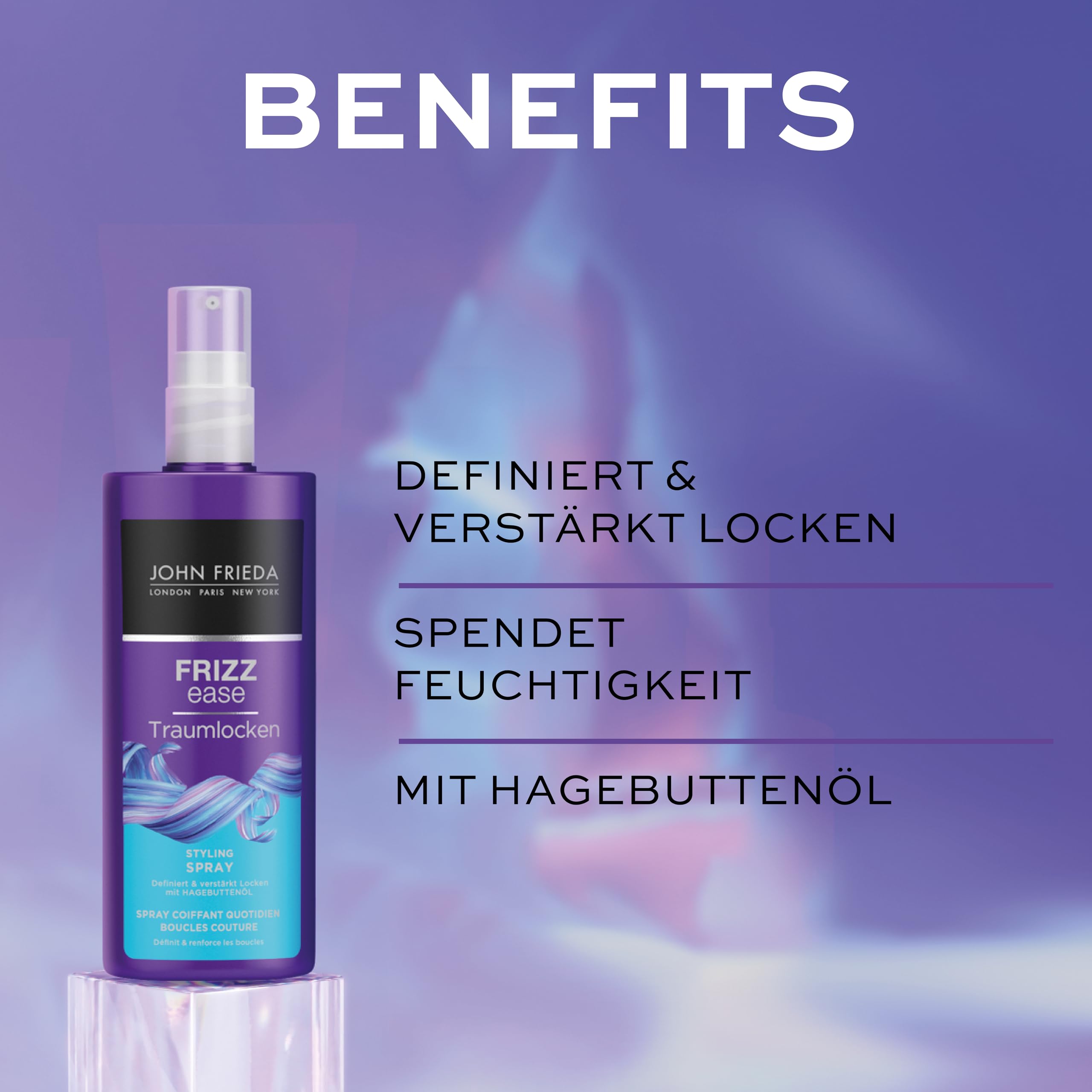 John Frieda Traumlocks zestaw korzyści do kręconych włosów – szampon, odżywka, spray do stylizacji i maska na oczy MegRhythm gratis – do zamachu i włosów – nawilża włosy