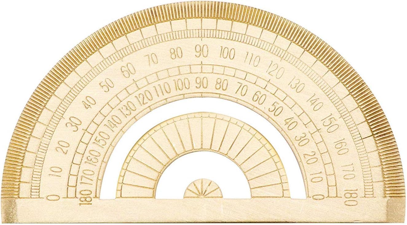 YiKaSin Brass Degree Protractor Math Geometry Tool Copper Clear Ruler Stationery for Students and Children Protractor Set Protractor Military