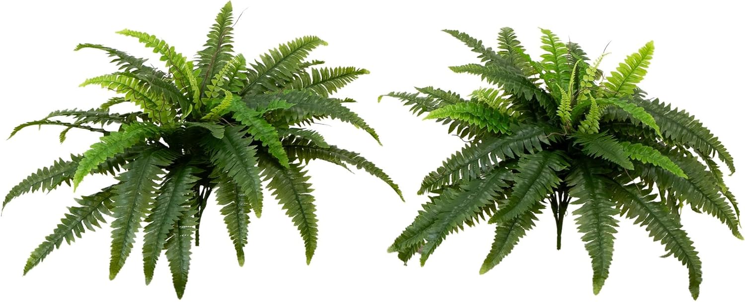 Nearly Natural 40-in UV Resistant Artificial Boston Fern, Set of 2, Large Hanging Fake Plant Wall Decor with 53 Fronds, Faux Fern Vines that Look Real for Home & Garden Decor, Outdoor Porch Decoration