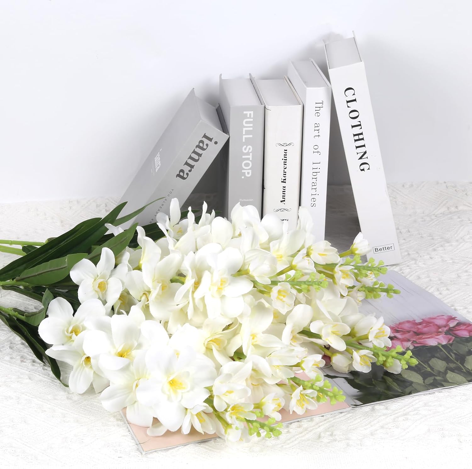 Delphinium Artificial Flowers,6PCS Fake White Flowers 35.43'' Larkspur Artificial Flower Long Stem Flowers for Tall Vase Wedding Party Table Centerpieces Home Decor(White)
