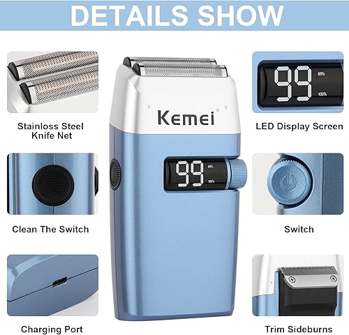 Miniatura 3 de KEMEI Maquinillas de afeitar eléctricas para hombres mini afeitadora profesional impermeable inalámbrica recargable recortadora de barba precisión