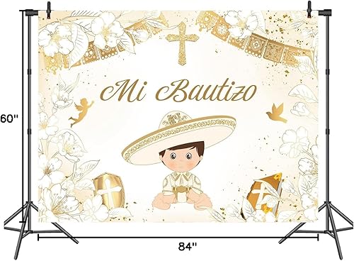 Miniatura 7 de Withu Telón de fondo dorado Mi Bautizo para niño, paloma, Santa Biblia, Cruz, Primera Comunión, sesión de fotos para niños, ceremonia cristiana