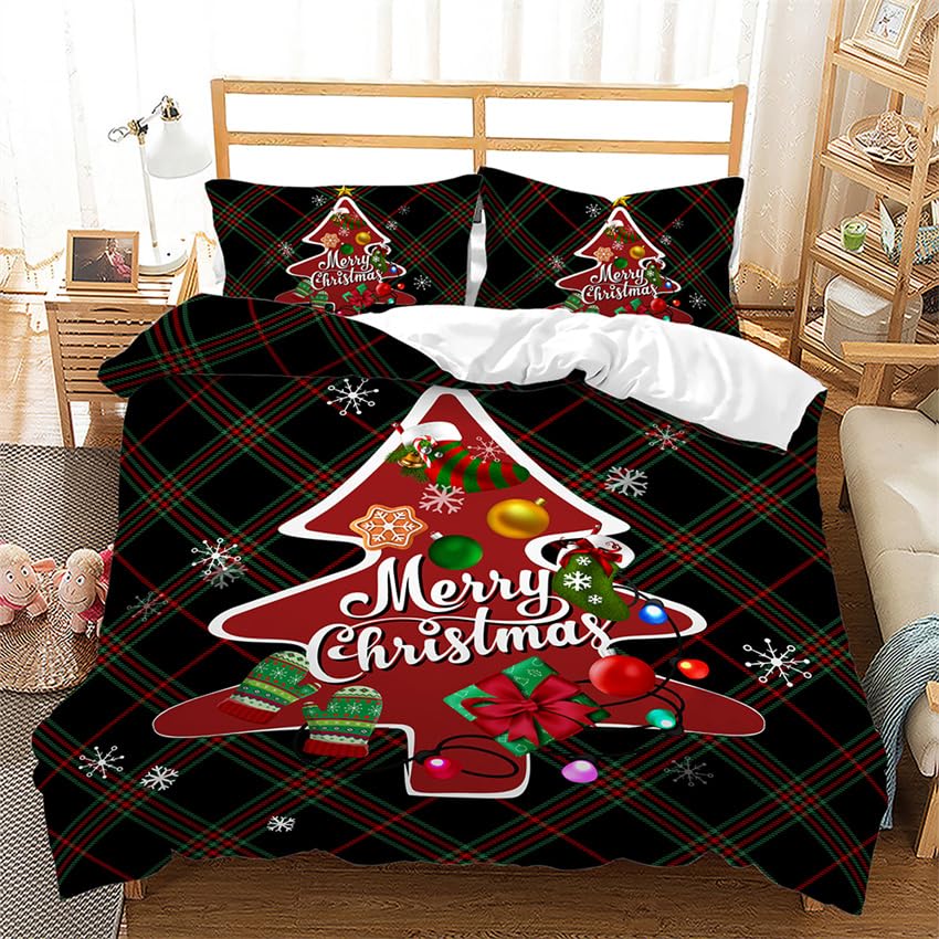 Parure de lit 240x260 imprimé Noël noir, le cadeau de literie idéal