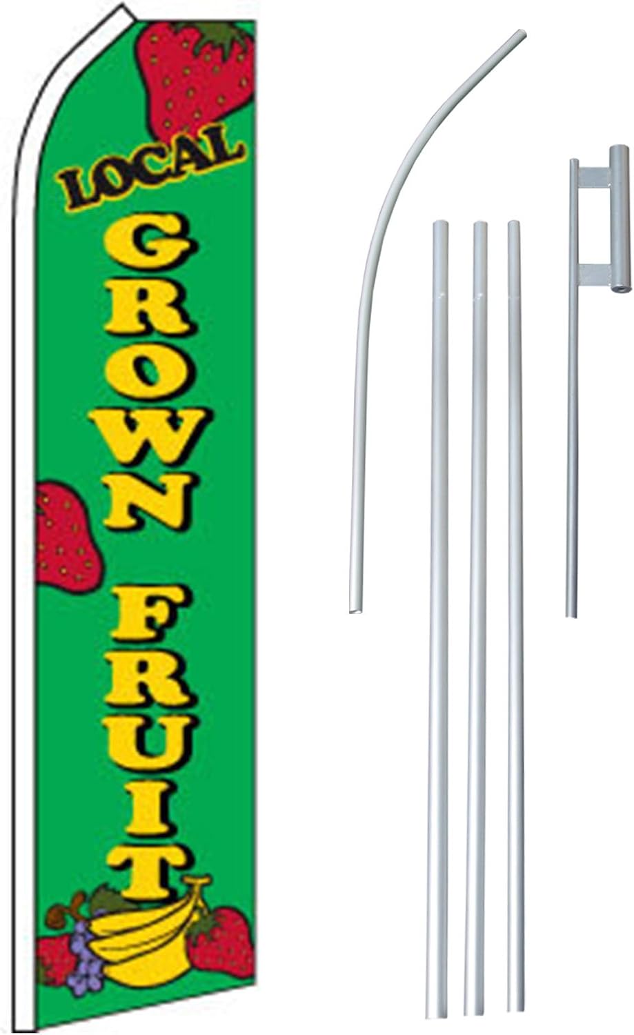 NEOPlex - "Local Grown Fruit" Complete Flag Kit - Includes 12' Swooper Feather Business Flag with 15-Foot Anodized Aluminum Flagpole and Ground Spike