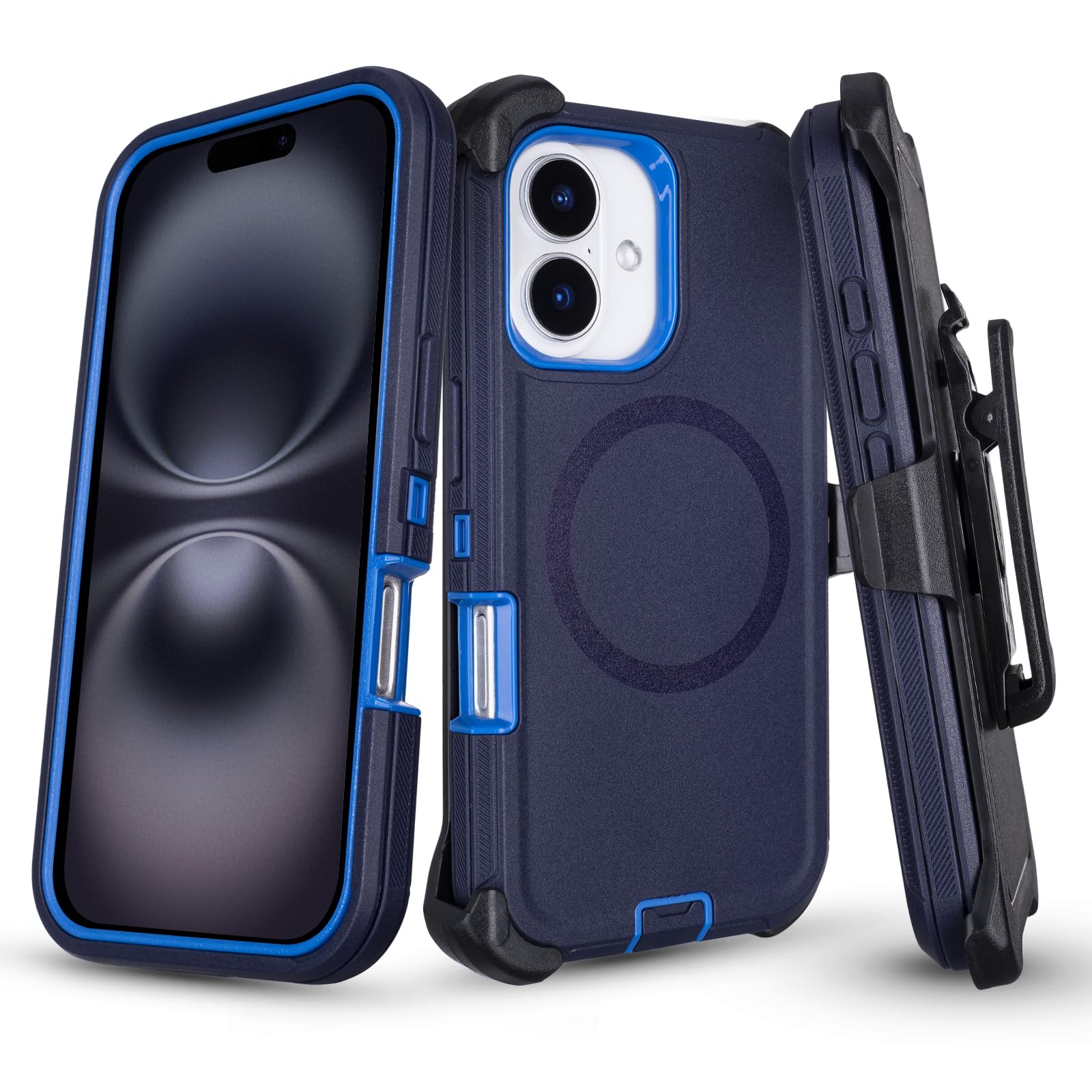 Magnetic for iPhone 16 Case with Belt Clip for Work Outdoor, Navy Blue | Defender for Rug…