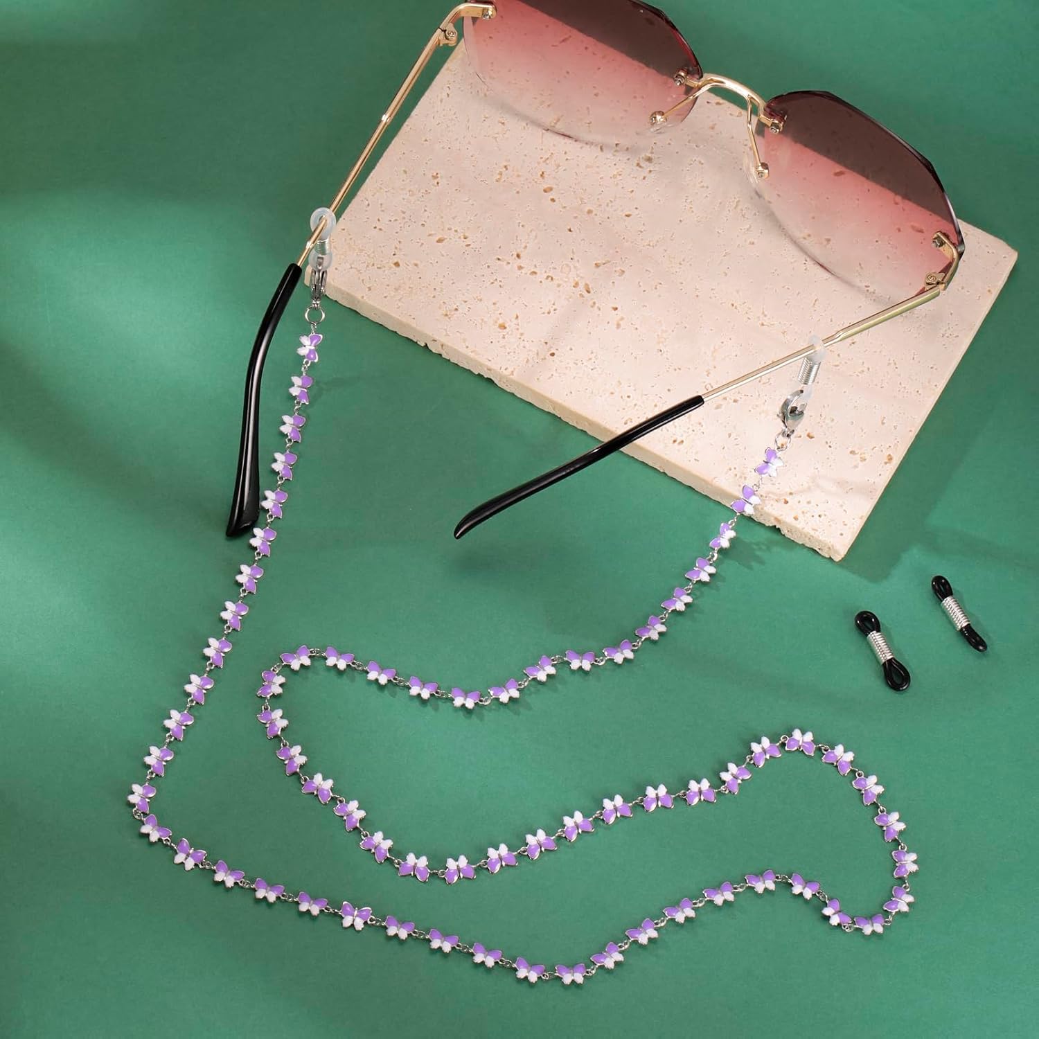 kkjoy Butterfly Crystal Glasses Chains Stainless Steel Sunglasses Holder Strap Eyeglass Lanyards Retainer Cord for Women