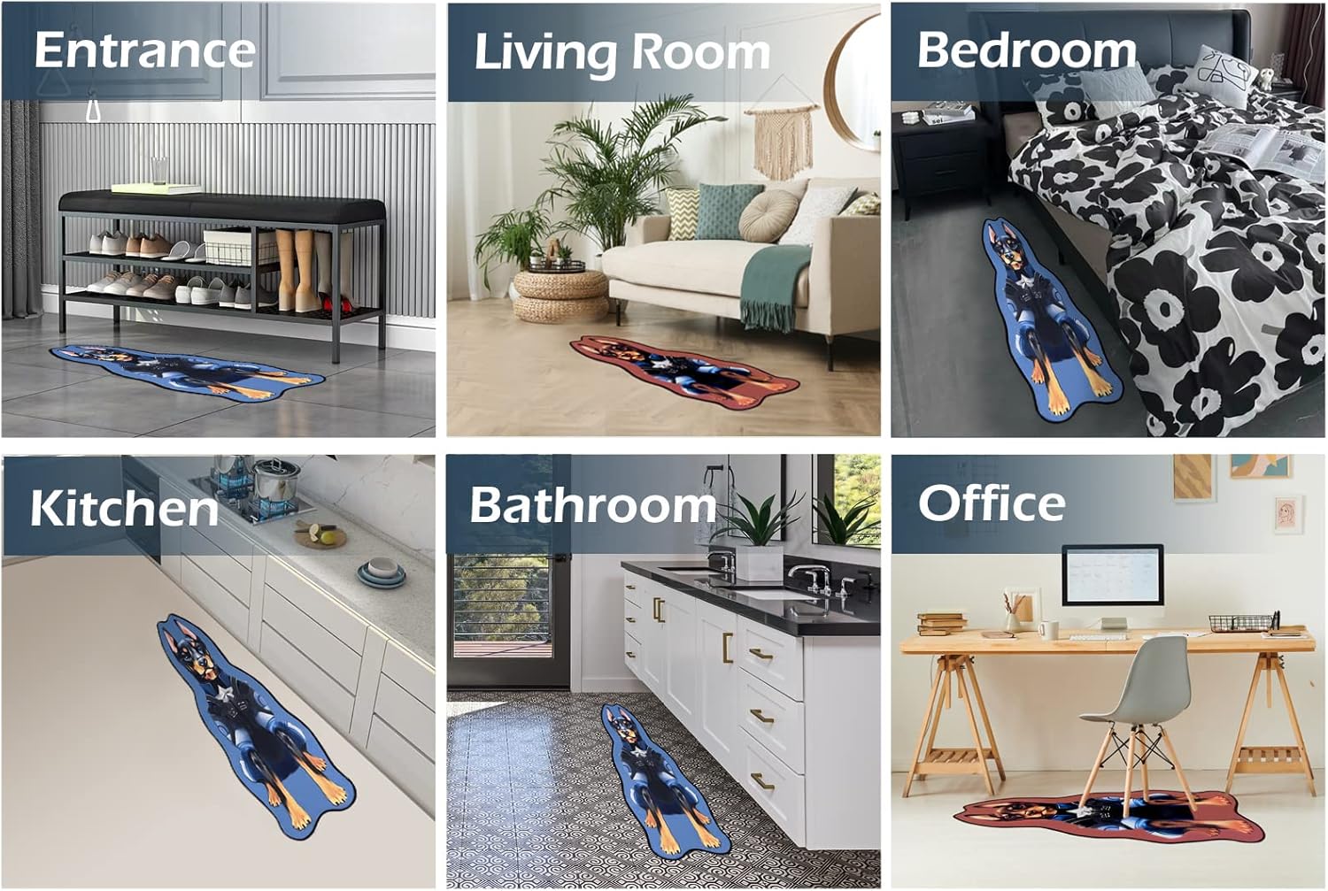 Kai Lifestyle & Wellness Doberman Rugs for Bedroom – Premium Quality Bedroom Decor – Cute Rug for Indoor Door Mat – Absorbent and Non-Slip Bathroom Rugs (Black Doberman, 47.3” x 15.7”)