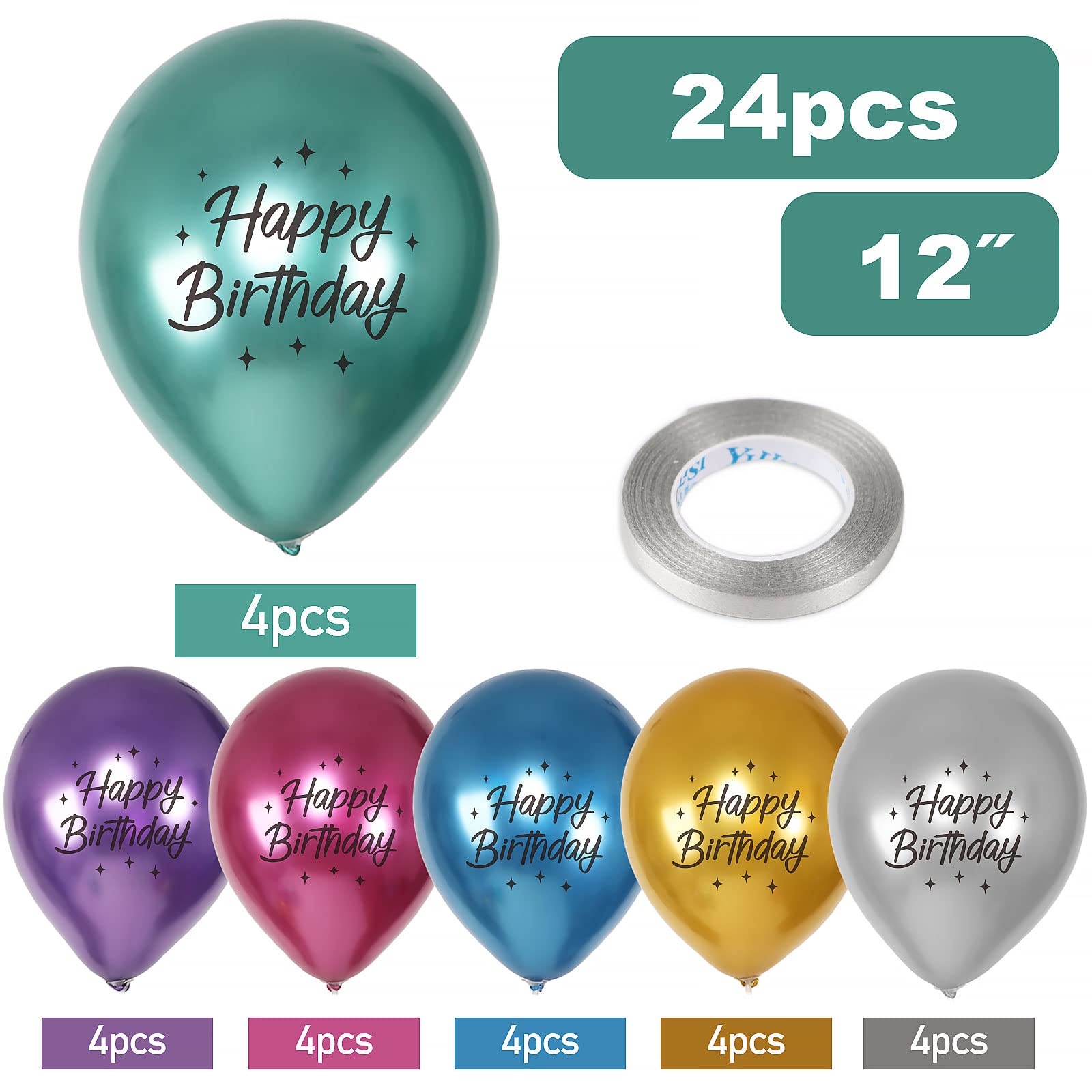 Gleemix 24 Stück Geburtstagsballons - Regenbogen Farben Für Partydeko