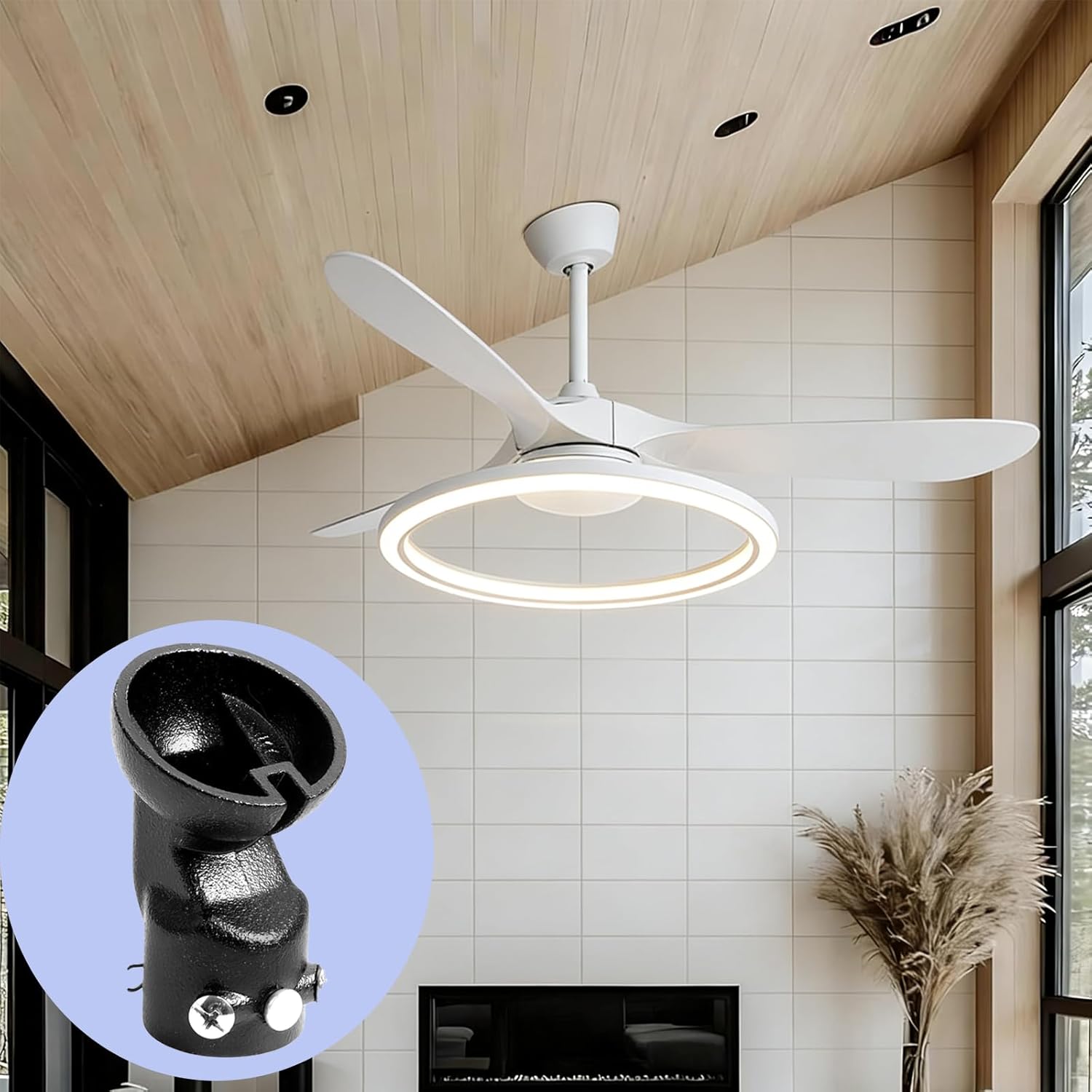 Ceilings Fan Mount Adapter Sloped Ceiling Adapter for Ceilings up to 45 Degrees Cast Aluminum Vaulted Ceilings Fan Mount Adapter Compatible with 1 inch O D Downrods in Black