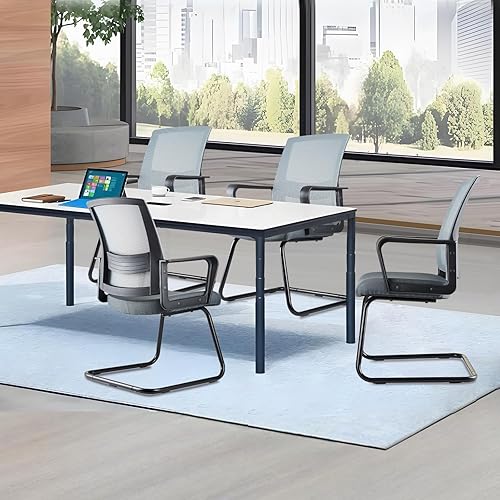 Miniatura 9 de CLATINA Sillas de oficina para sala de espera de conferencias con malla de respaldo medio, serie de rejilla espacial y soporte lumbar, color gris